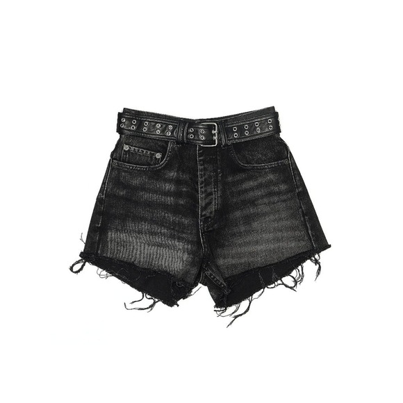 The Kooples Pants - $225 The Kooples Black Wash Denim Shorts with Grommet Belt‎ Distressed